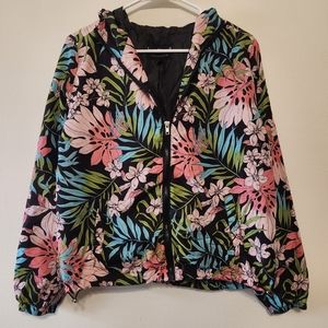 Jason Maxwell Tropical Floral Drawstring Paracord Hooded Windbreaker Jacket